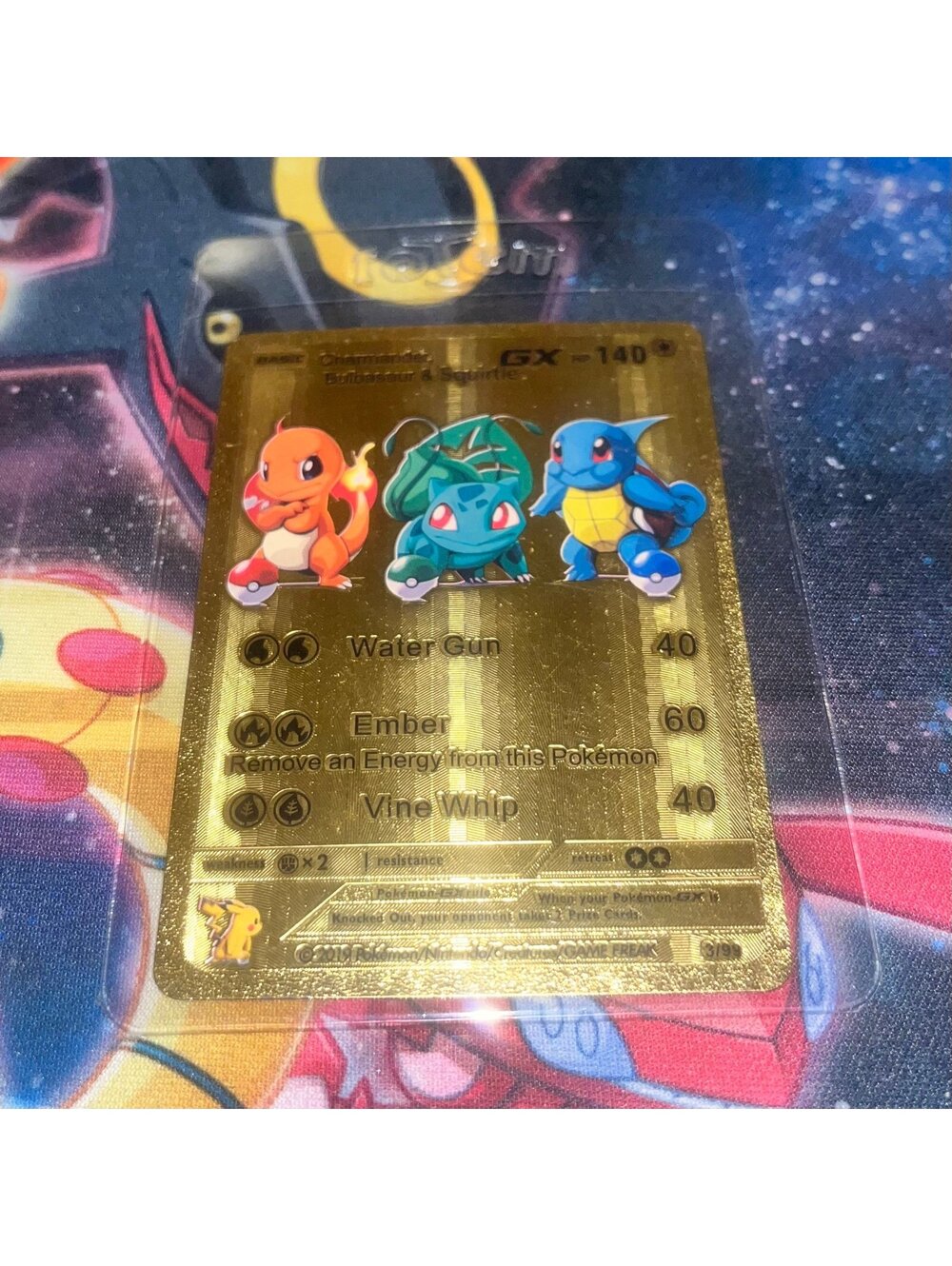 Charmander Bulbasaur Squirtle GX Gold Foil Fan Art PTCG Card